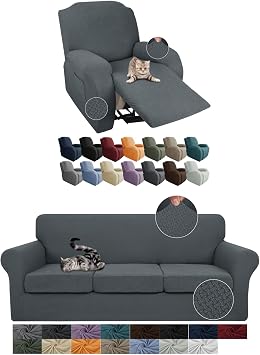 JIVINER 3 Seater Couch Cover + Recliner Chair Covers - Dark Gray