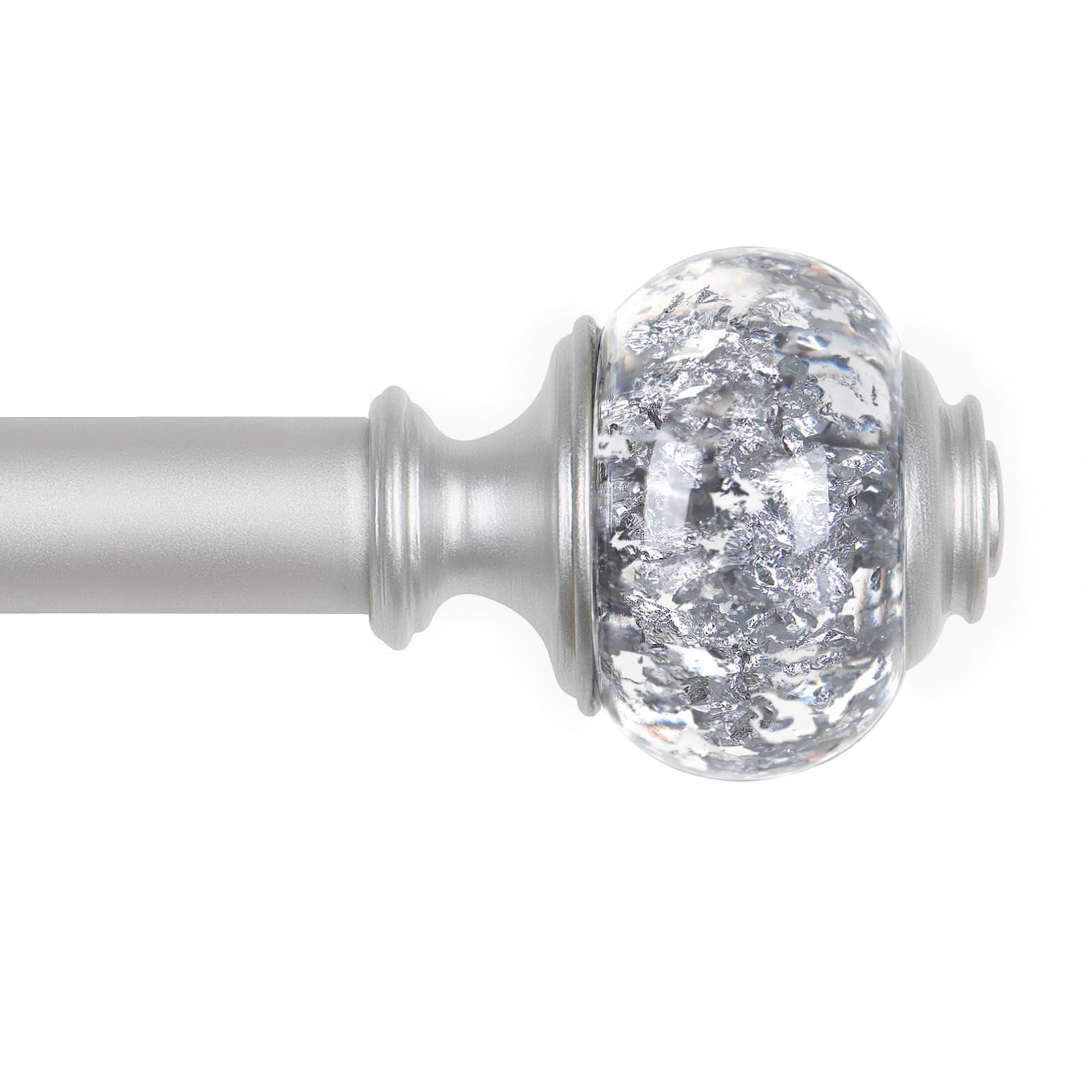 KAMANINA 3/4 Inch Curtain Rod Telescoping Single Drapery Rod 48 to 86 Inches (4-7.2 Feet), Nickel Curtain Rods for Windows 36 to 82 Inches, Translucent Finials
