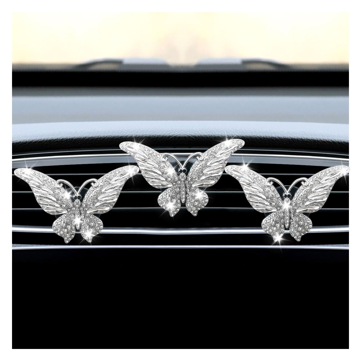 3 clips de ventilación de coche con diamantes de imitación de cristal, bonito difusor de aromaterapia, clip de ventilación de coche, accesorios de decoración interior de automóvil para niñas y mujeres