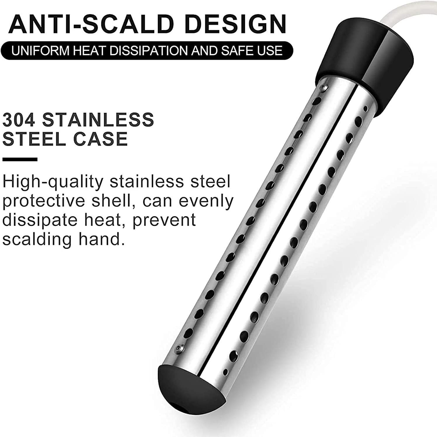 Automatic Electronic Immersion Water Heater for Boiling Bath Water,Portable Electric 304 Stainless Heater Outdoor with Guard Cover -LCD Thermometer,for MotorhomeTub Buckets (A1) - - 