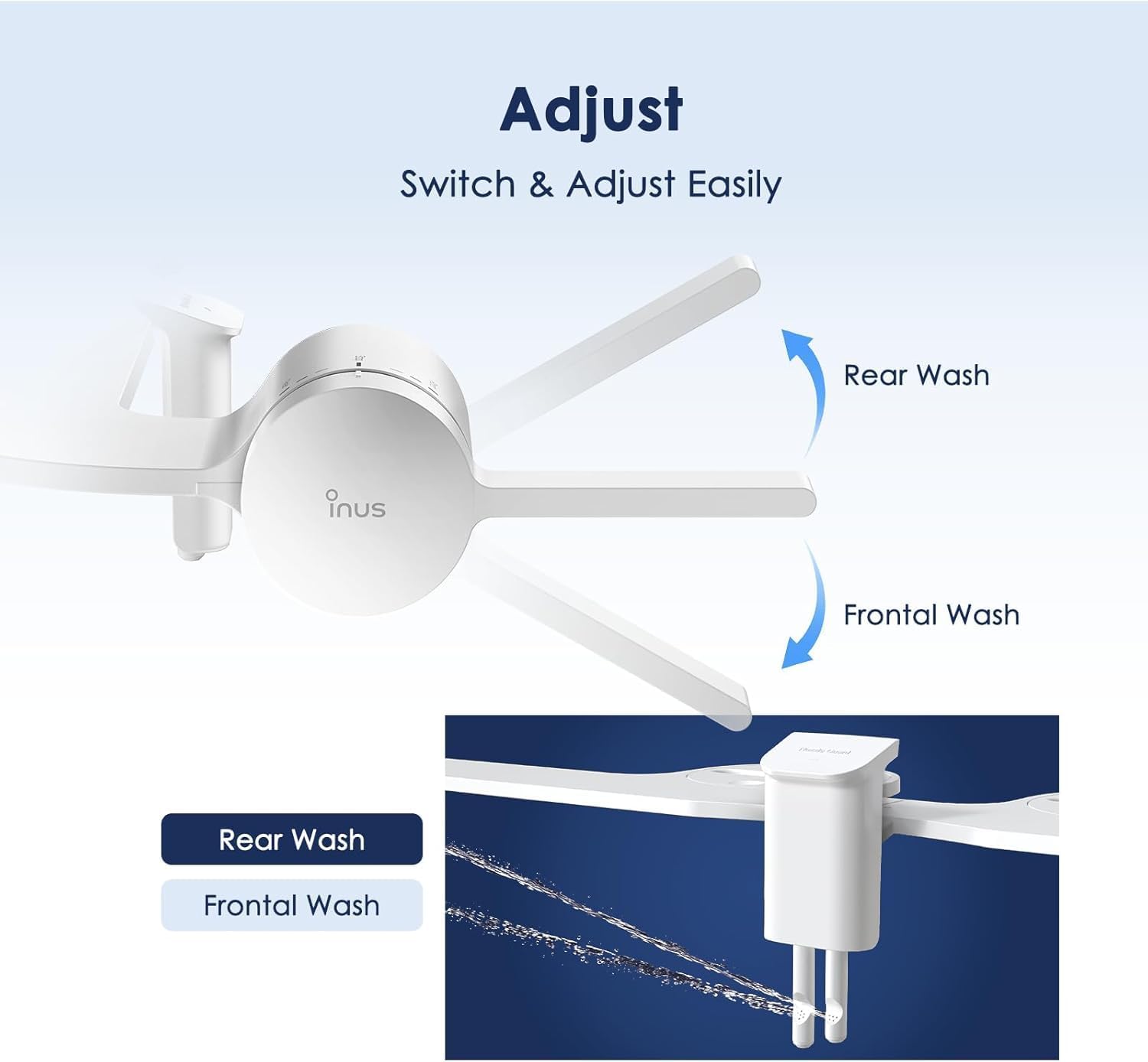 INUS Dual Nozzle Bidet Attachment for Existing Toilets Seat,Slim Non-Electric Bidet Toilet Seat Attachment with Easy-to-Hold Design Control-White Color