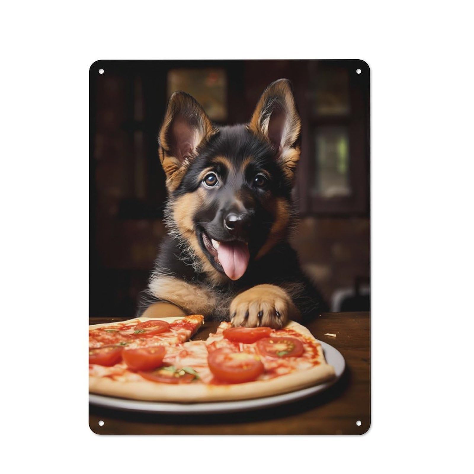 Junmoney German Shepherd Pizza Pup Vintage Printed Metal Sign 40X30cm For Workshop Wall, A Decorative Gift For A Newly Furnished Workshop