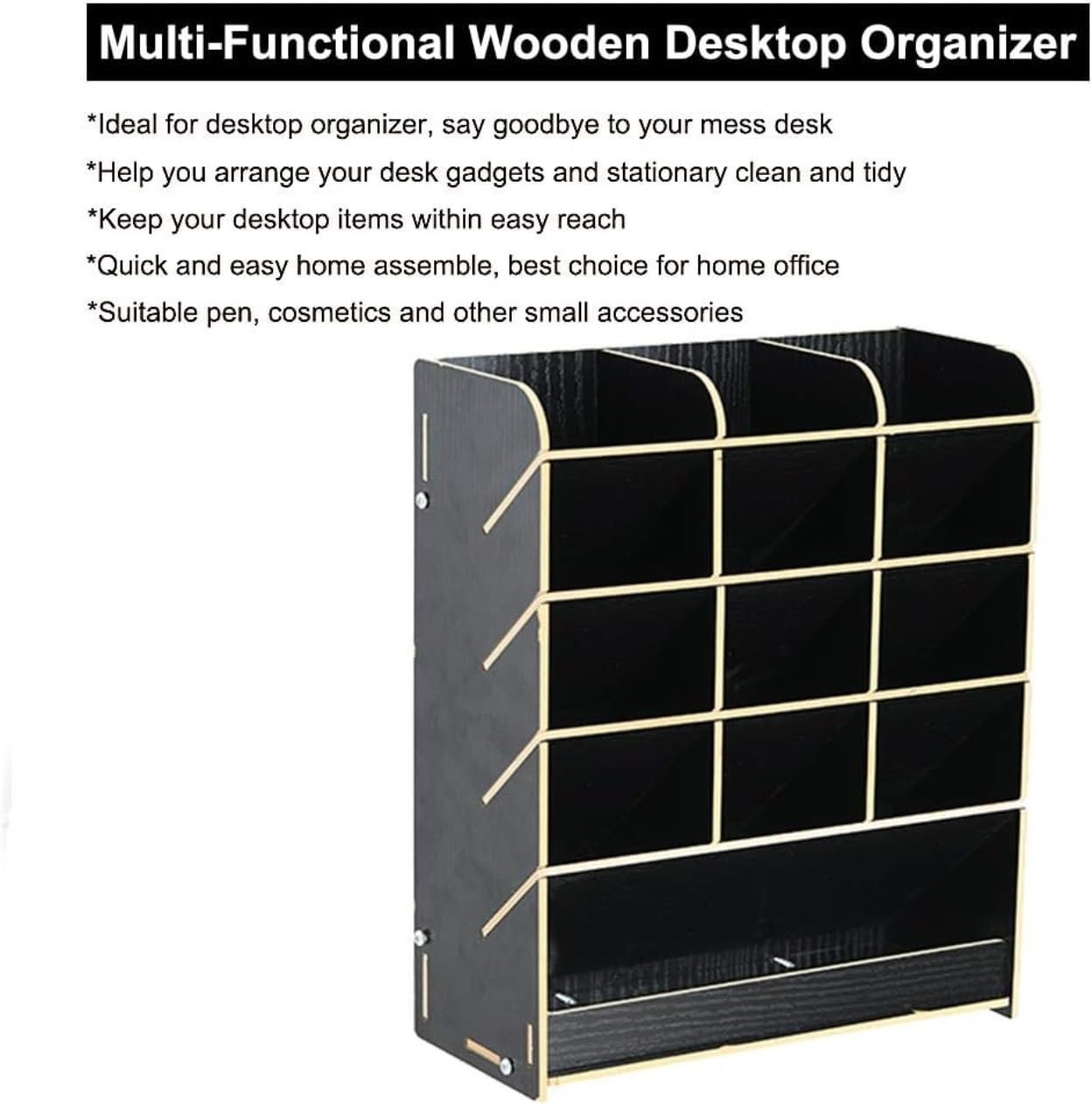 Schreibtisch Organizer Schreibtisch-Organizer Aus Holz Mit Schublade, Multifunktionaler DIY-Stifthalter-Organizer Für Den Schreibtisch Büro(Black,21 * 9.2 * 25.5cm)