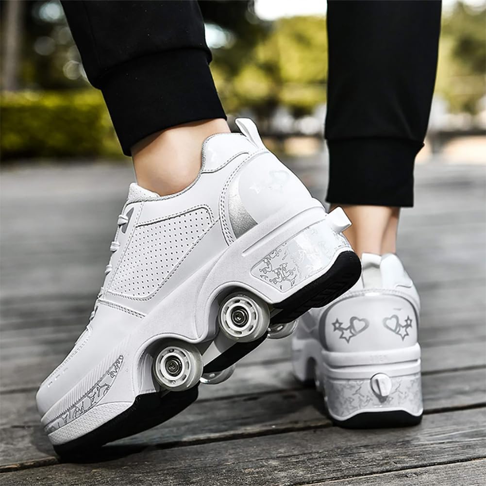 Roller Skate Shoes for Women Deformation Roller Shoes Multifunctional Roller Skates Invisible Pulley Shoes Skates Four Rounds Children's Roller Skates Outdoor Sneakers for Girls/Boys