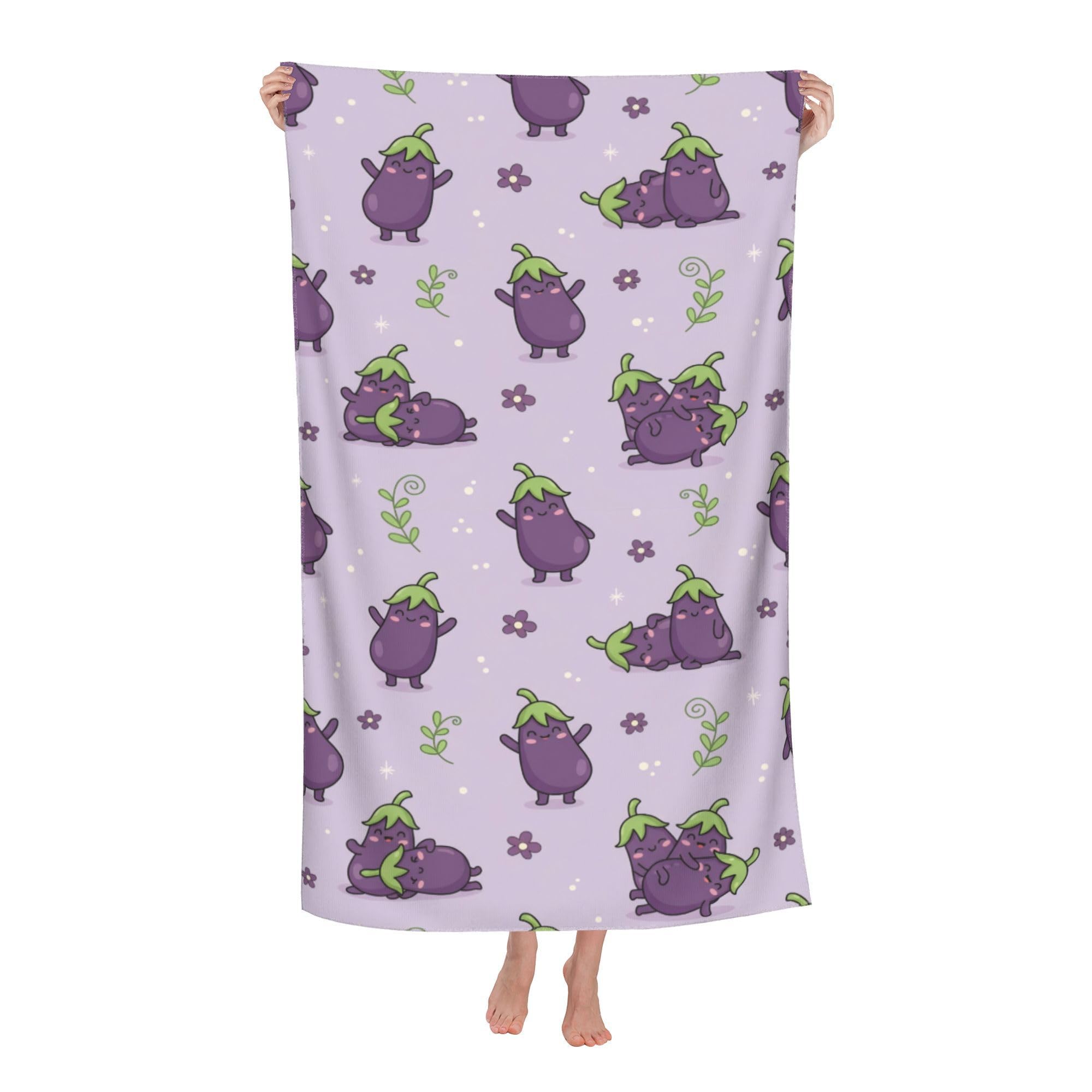 peiyeety Playing Eggplants Soft Bath Towels Absorbent Bathroom Towel for Beach Hotel Gym Spa Shower