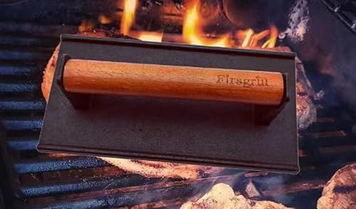 Miniatura 3 de Prensas de parrilla de hierro fundido con mango de madera (redonda y rectangular con fondo plano)