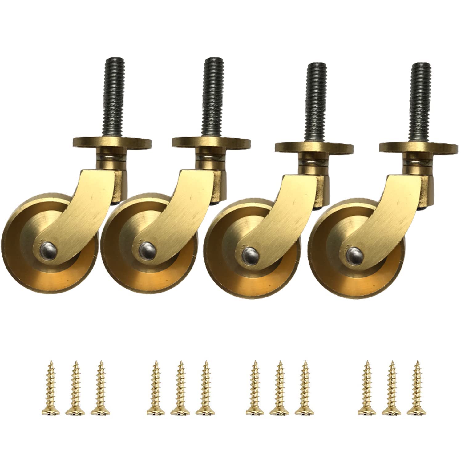 GBRJUYF Antique Polished Brass Furniture Castors Set of 4 Swivel Castors with Screws Universal Solid Wheels for Cabinet Sofa Coffee Table Chairs Gold