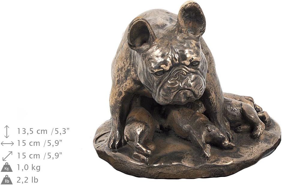 Art-Dog Custom Dog Sitting Statue Memorial Urn - Handmade Cold Cast Bronze on Birch Base – Sturdy and Stylish Urn for Dog’s Ashes – 8.3x11.4x8.7 – 5l – French Bulldog IV