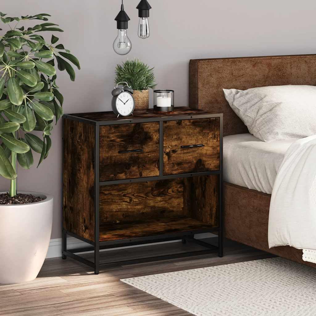 Nachttisch aus Holzwerkstoff mit Metallgestell, robuster Beistelltisch mit großer Ablagefläche und Stauraum für Wohnzimmer und Schlafzimmer