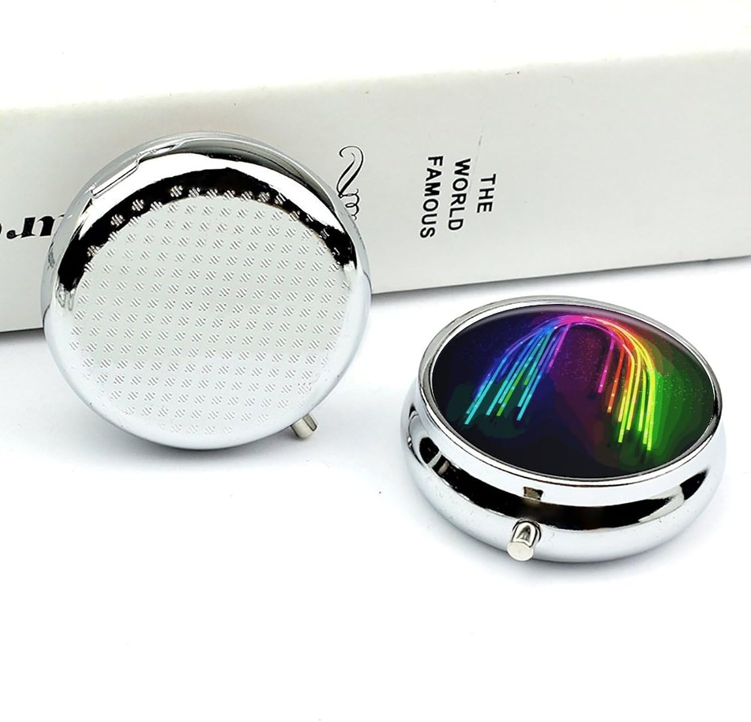 Round Silver Pill Box Small Pill Case for Purse and Pocket 3 Compartment image 5