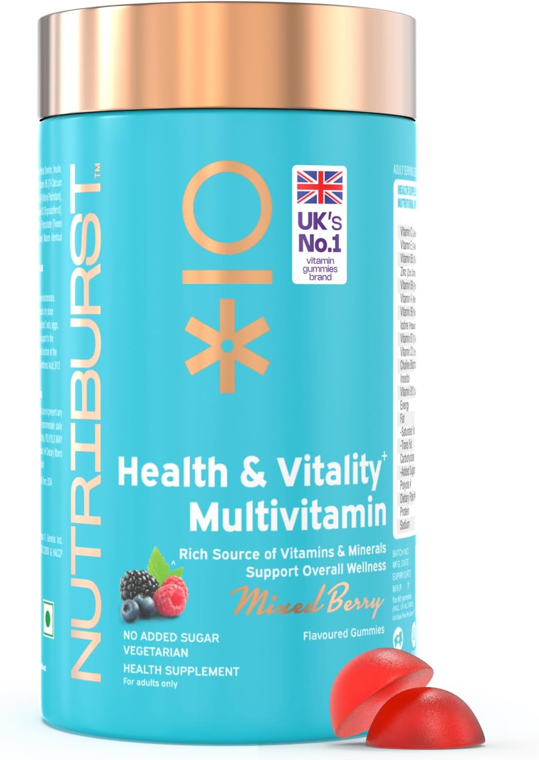 Nutriburst Multivitamin Gummies for Men and Women | Boosts Immunity, Energy & Overall Wellness | Vitamins A, B, C, D, E & Biotin | No Added Sugar | Health & Vitality | Mixed Berry Flavor | 100% Vegetarian | 60 Gummies