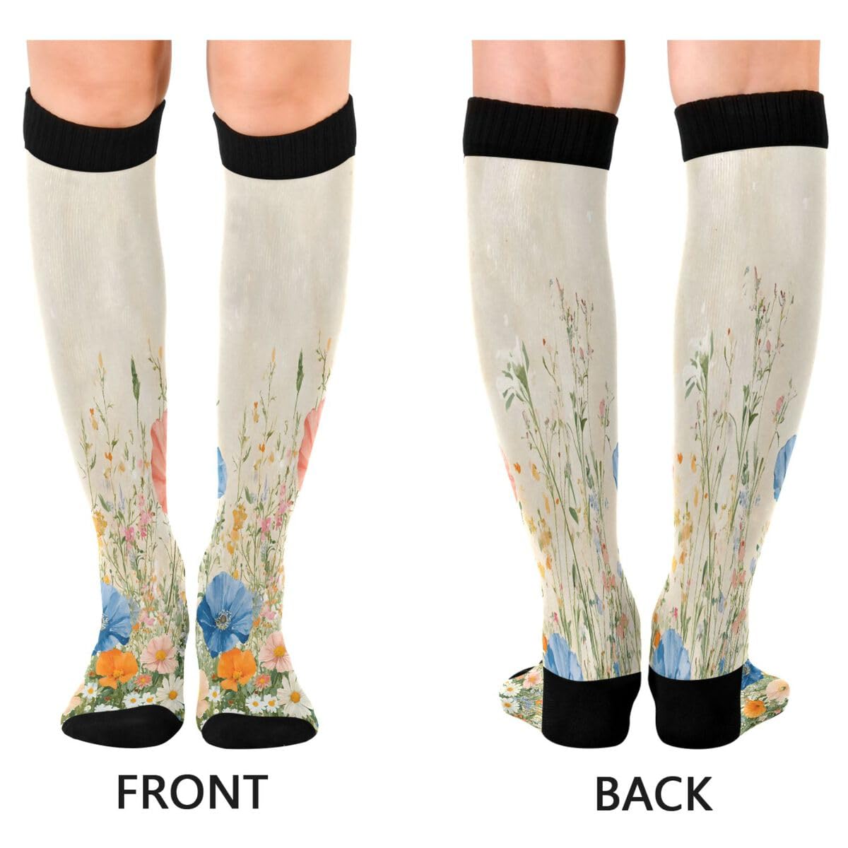Nander Vintage Beautiful Wildflowers Compression Socks Women Men Knee High Stockings for Sports,Running,Travel 1Pair