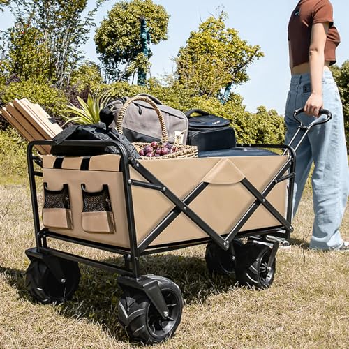 ZXNANA Gartenwagen, tragbarer Campingwagen für den Außenbereich, Kleiner Outdoor-Wagen, Faltbarer Picknickwagen, Stand, Faltbarer Kleiner Wagen (Black) – Bild 6