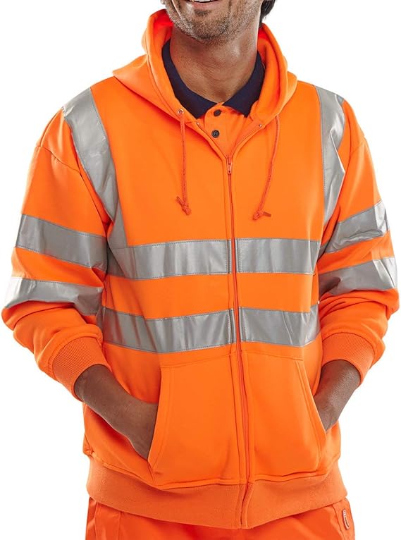 Mens Zip Up Fleece Sweatshirt Hooded Hi Viz Visibility