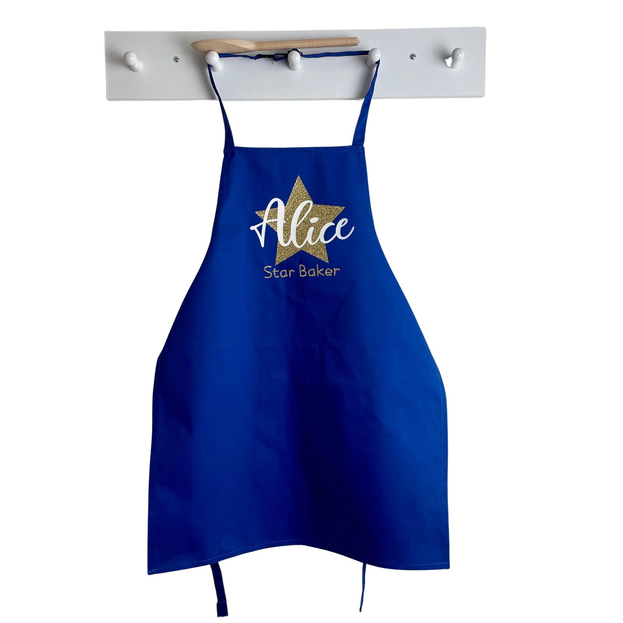 Kids Personalised Star Baker Apron, Childrens Pink or Blue Baking Apron Bake Off Gift (7-12 Years, Blue)