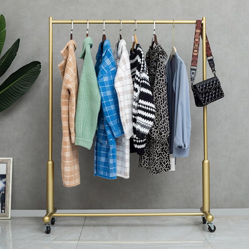 Perchero de Ropa con Ruedas, Perchero Burro de Ropa rodante, riel de Ropa Resistente con Ruedas para Colgar Ropa, Carga 80 kg, Dorado (Color : Gold, Size : 80x40x165cm)
