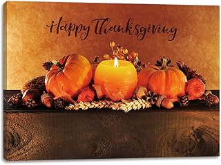 Happy Thanksgiving Pumpkins Lighted Canvas Wall Art Print With Timer 12" x 16" LED Canvas Wall Art Print Design | Modern Artwork for Living Room (Happy Thanksgiving Pumpkins)