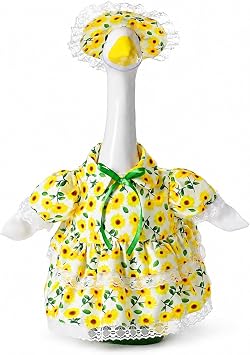 Spring Summer Porch Goose Outfit for 23 Inch Goose Statue, Sunflower Porch Goose Clothes with Lace Trim and Matching Hat, Cute Goose Statue Clothes for Outdoor Yard Lawn Patio Garden Decor