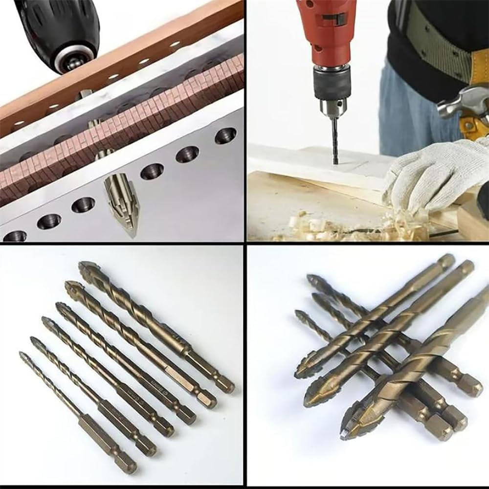 6piezas Nueva broca excéntrica de cuatro filos con dientes de sierra,Juego de brocas helicoidales excéntricas de alta resistencia,Juego de brocas multifunción (4+5+6+8+10+12 mm)