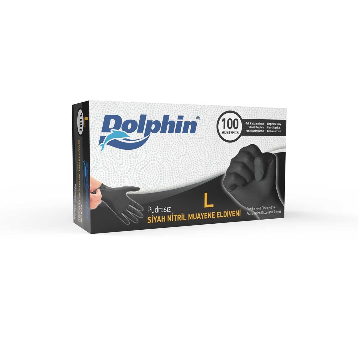 Dolphin Çok Amaçlı Siyah Nitril Eldiven L Beden - 100'lü Paket - Sağlık, Gıda, Temizlik ve Günlük Kullanıma Uygun