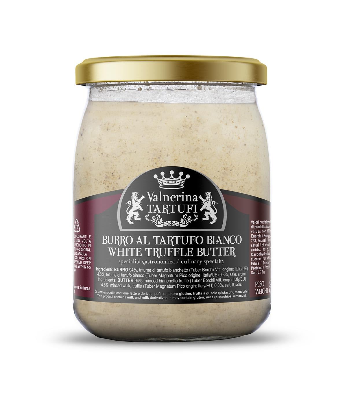Valnerina Tartufi Burro al Tartufo Bianco | Specialità Gastronomica per Crostini, Bruschetta, Antipasti, Primi e Secondi Piatti | Barattolo 450 gr.