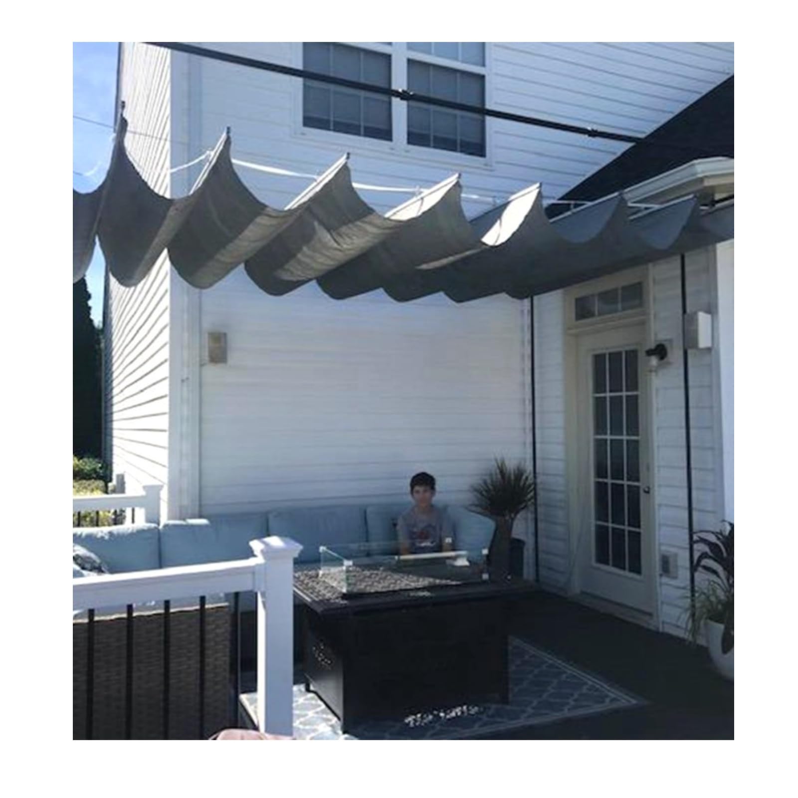 Voile d'ombrage rétractable à vagues 3,2x12m pour pergola terrasse jardin