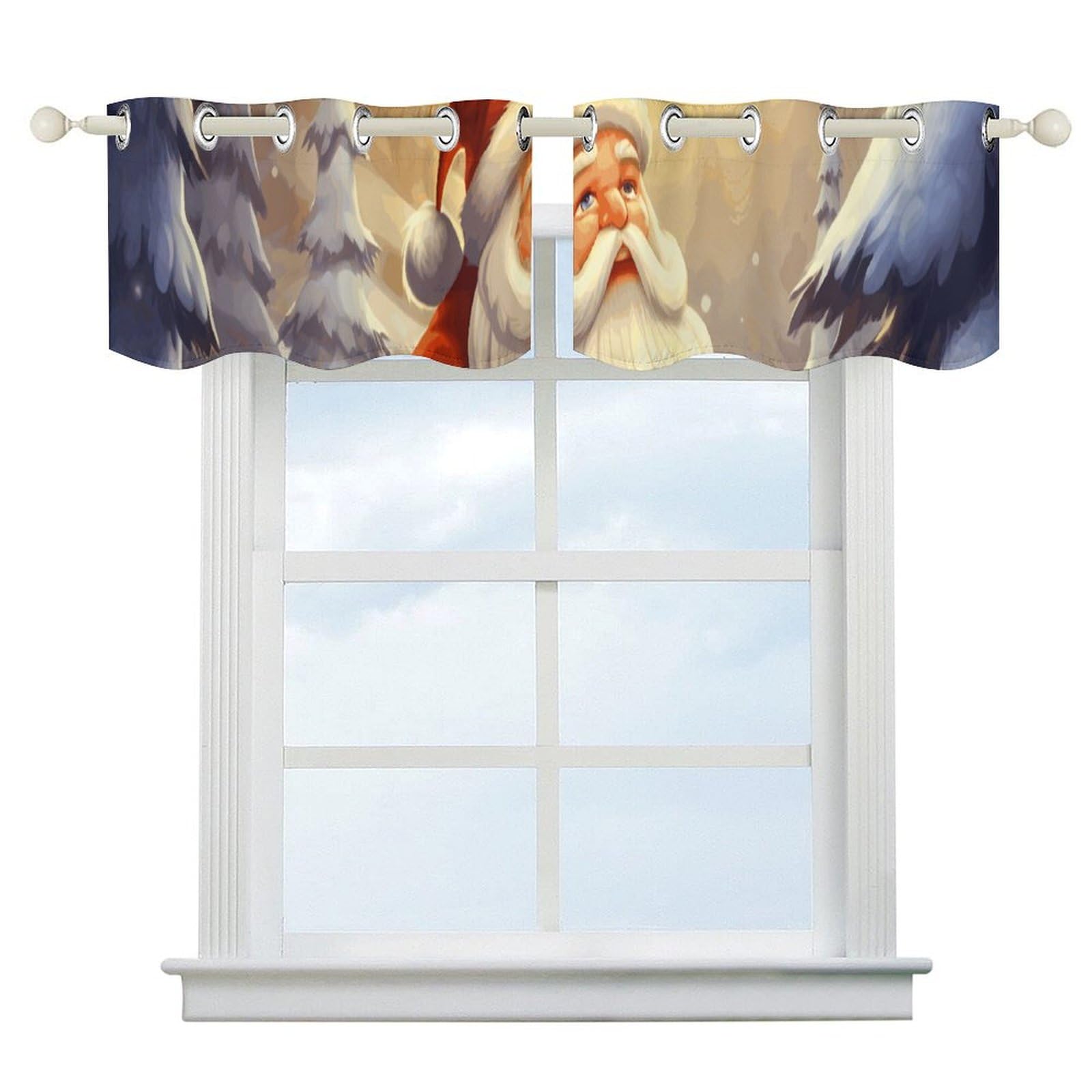 Rideaux isolants et occultants de cuisine : Lot de 2 brise-bise Père Noël 132x45 cm