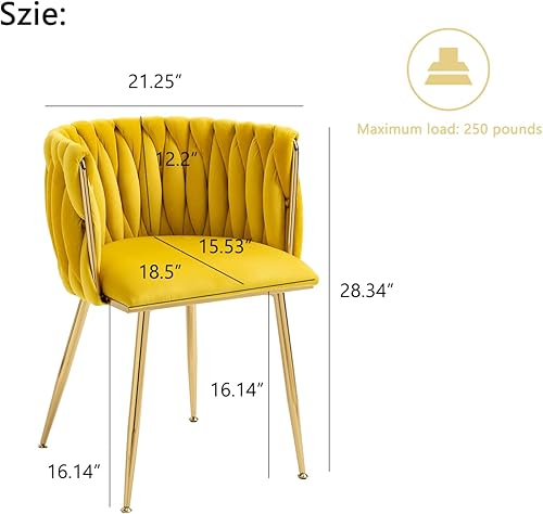 Miniatura 56 de Nrizc Juego de 2 sillas de comedor tejidas, sillas de comedor tapizadas de terciopelo con patas de metal dorado, sillas decorativas modernas para