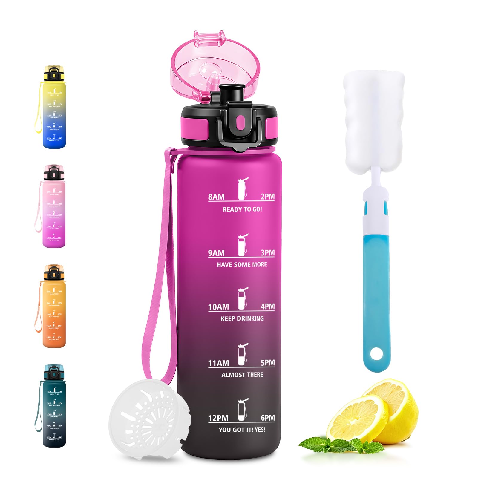 JAPORIA 500ml Water Bottle BPA Free Filter Leakproof Motivational Water Bottle with Time Markers for Students Office Sports Gym