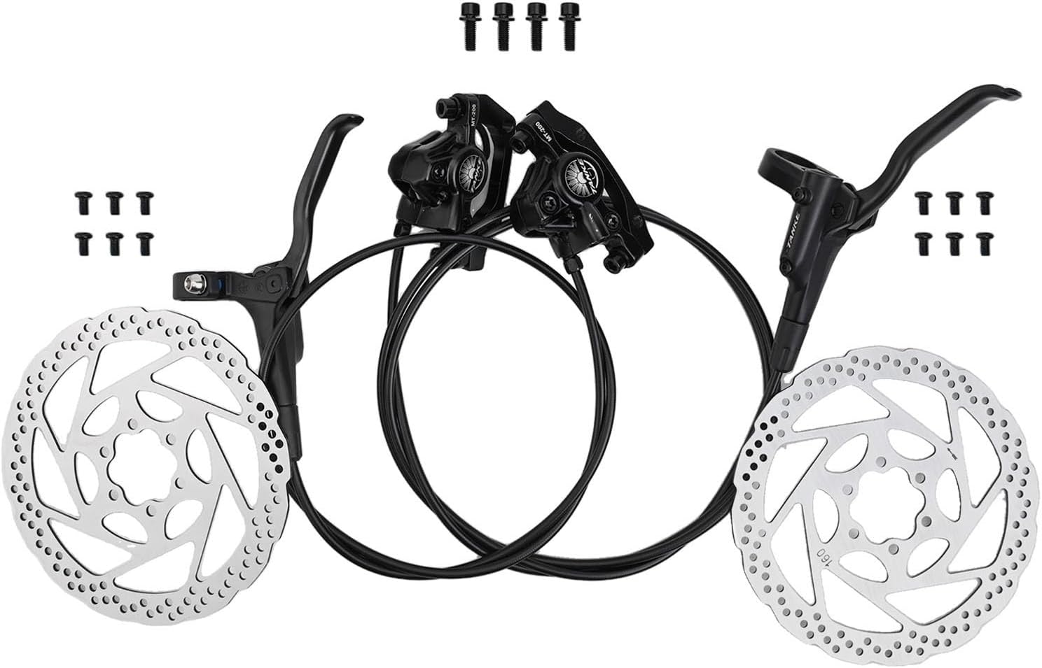 Hydraulic Disc Brake Set, Mountain Bike Double Piston Oil Brake Mt200 Brake Hydraulic Oil Brake Disc Brake MTB 2 Piston Front Left 800mm Rear Right 1600mm Aluminum Alloy Levers(Colorful)