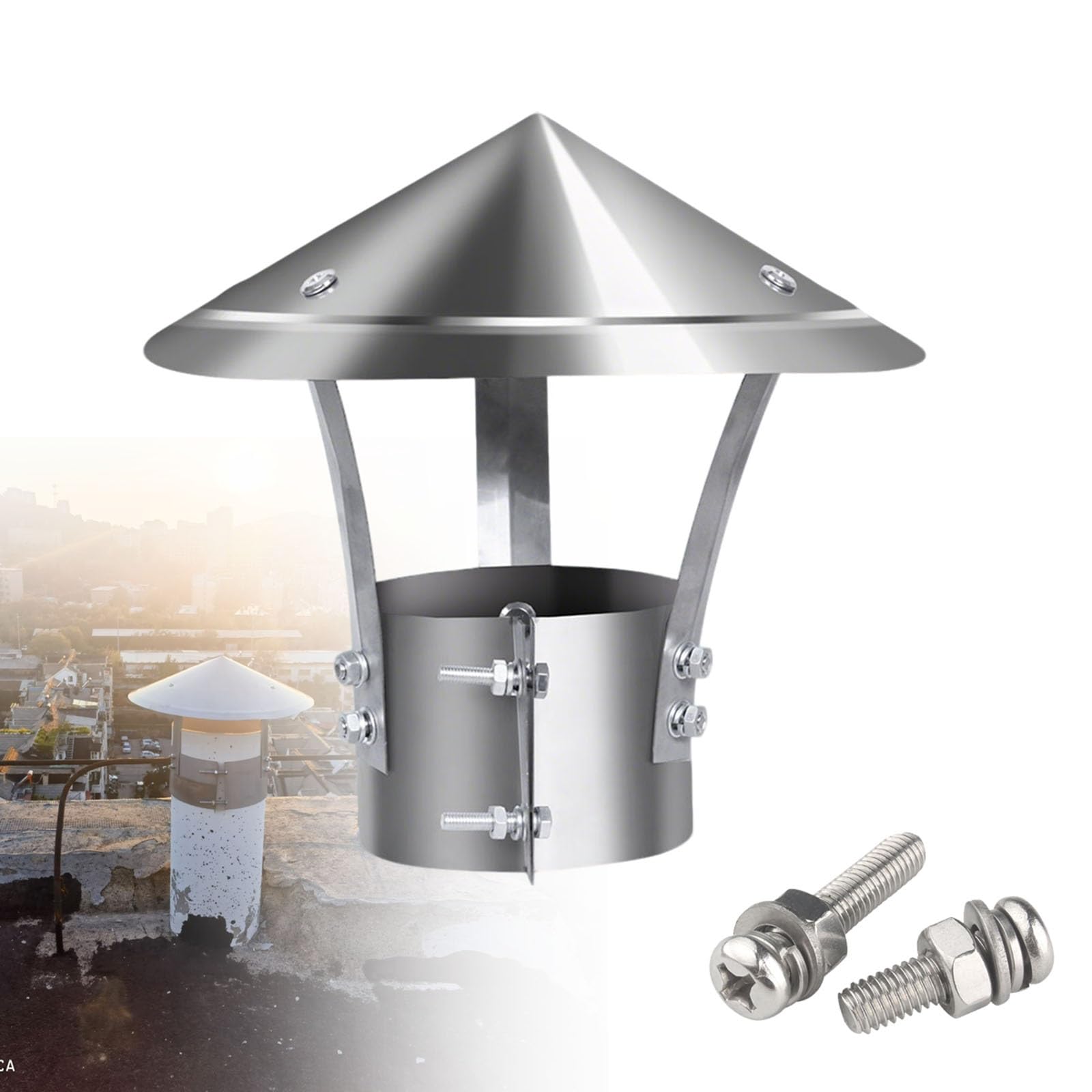 MYXJGNAIY Round Stove Pipe Chimney Cap, Cone Top Chimney Rain Cover with Metal Screws, Wood Stove Fireplace Chimney Cowl for Outside, Stove Pipe Topper, Flue Exhaust Cover 3.2-9.5 in(5.5in)