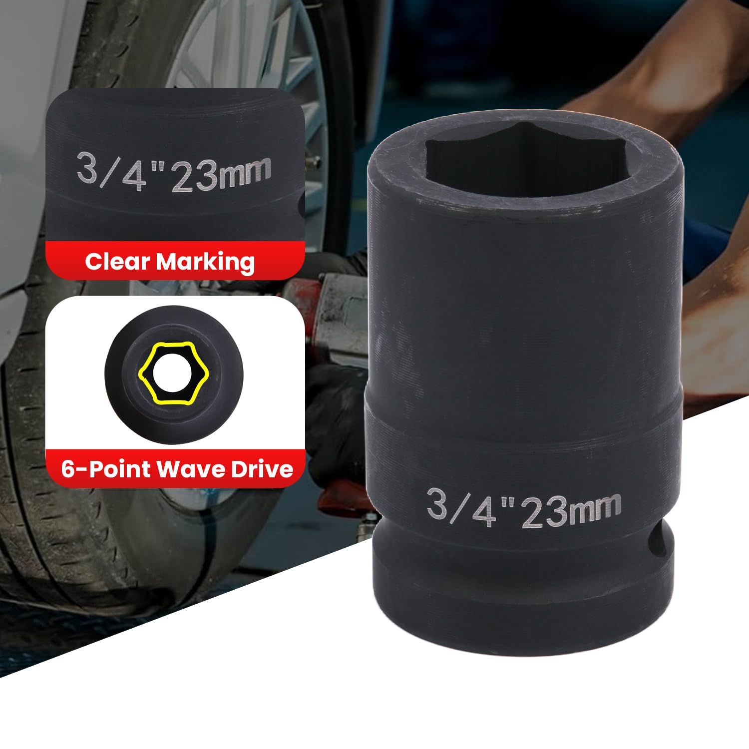 Deep 6-Point Impact Socket 3/4" Drive 23mm,Chrome Molybdenum Steel, Anti-Rust Metric Hex Socket for Car Repairs and Impact Wrench - Image 3