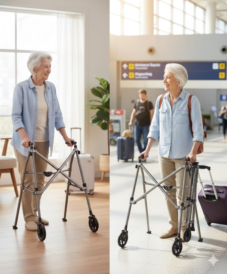 Andador Plegable para Ancianos, COMPACT, 2 Ruedas Delanteras, Regulable en Altura 82-99 cm, Estructura de Aluminio, Puños Anatómicos, Uso Doméstico o Paseos Cortos