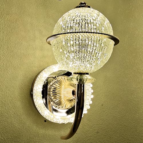 Image of FILLISKA Luxurious Acrylic Crystal Wall Lamp with Adjustable Colour Changing Function, Elegant Finish (FrenchGold-6893LND)(1 Year Warranty)