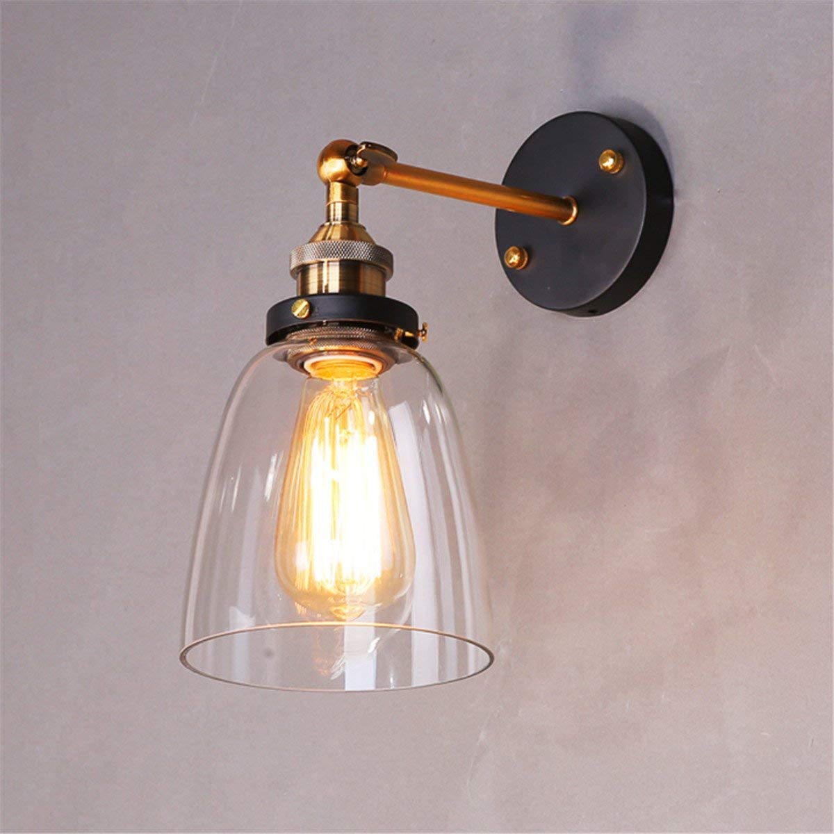 Applique da Parete Interno Vintage Lampada da Muro Parete Industriale Edison Retro Paralume in Vetro E27 40W (Senza Lampadina)