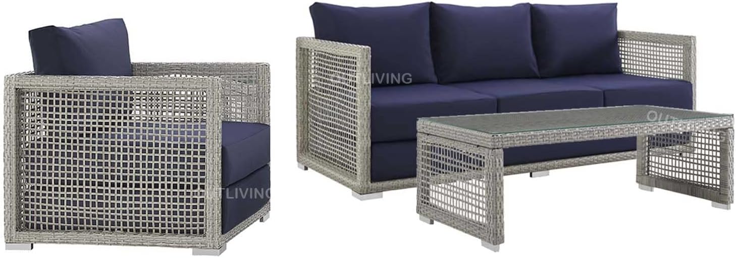 OUTLIVING Outdoor Garden Patio Seating Sofa Set for Outdoor, Balcony. (Blue, 4 Seater 1 Table)