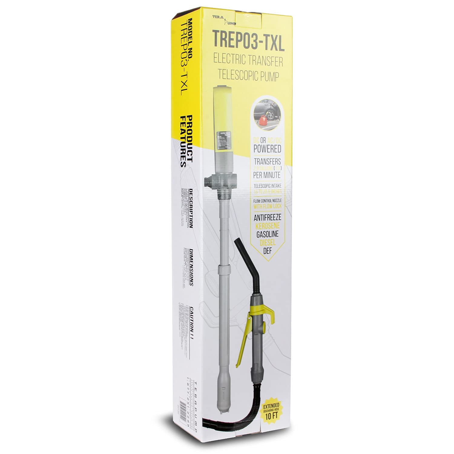 Photo 1 of TERA PUMP Electric Liquid Transfer Telescopic Pump, DC or AC/DC Fuel Transfer Pump, 2.9 Gallons per Minute, 10 FT Extended Discharge Hose ( Gas Diesel Kerosene DEF Antifreeze )