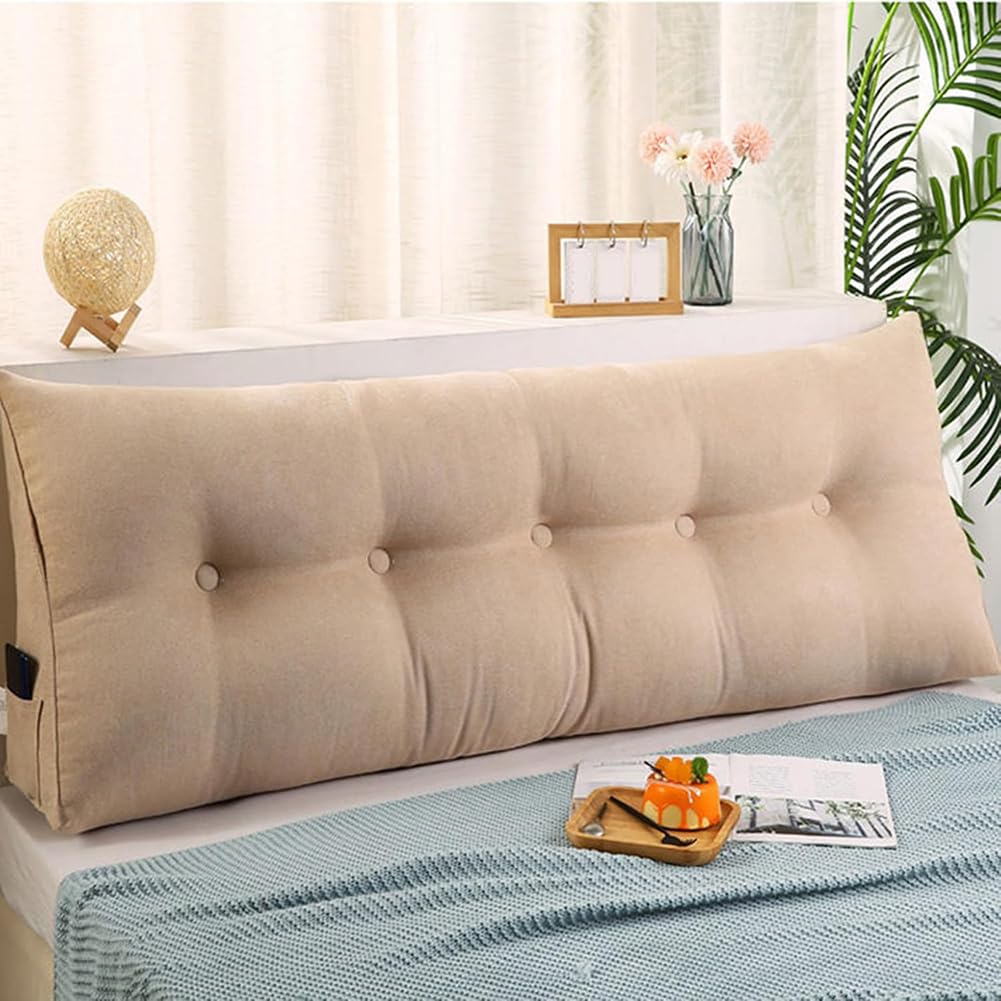 Cojín triangular de cuña lumbar con cabecero extraíble para leer y relajarse, cojín de posicionamiento suave para sofá cama (azul lago, 180 x 50 x 20 cm)