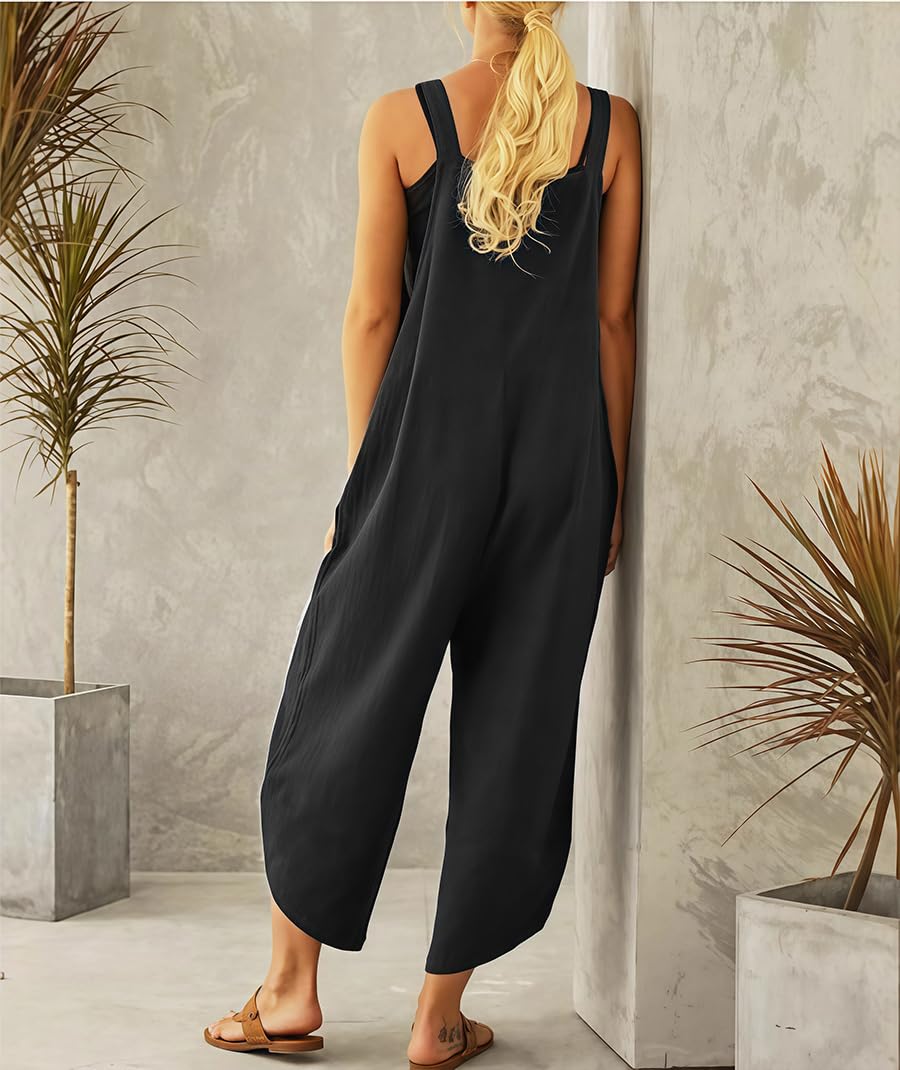 Mono Mujer Verano Peto para Mujer Grande Overol Holgado Ajustable Casual Suelto Mameluco Sin Mangas de Tirantes Pantalones con Peto Pieza Holgado Suave y Confortable Jumpsuit