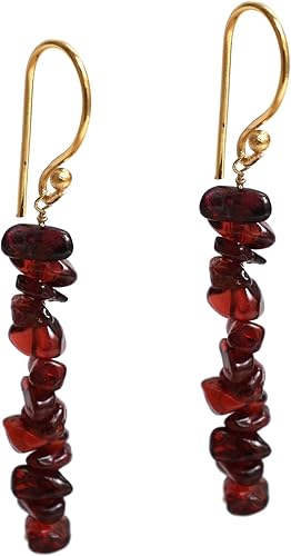 Miniatura 3 de Gempires Natural Red Garnet Chips Earring January Birthstone Jewelry Dangling Earrings For Girls Gift for Her (Red Garnet((Gold))