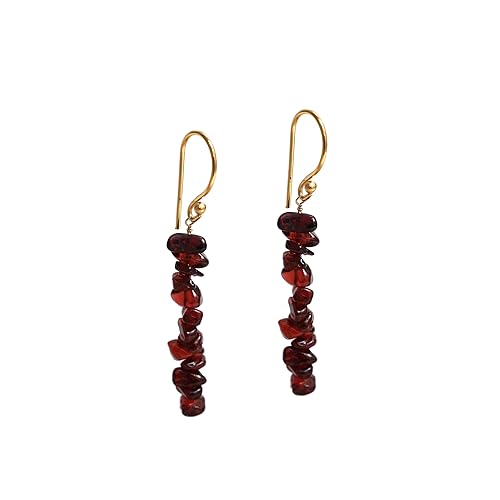 Miniatura 3 de Gempires Natural Red Garnet Chips Earring January Birthstone Jewelry Dangling Earrings For Girls Gift for Her (Red Garnet((Gold))
