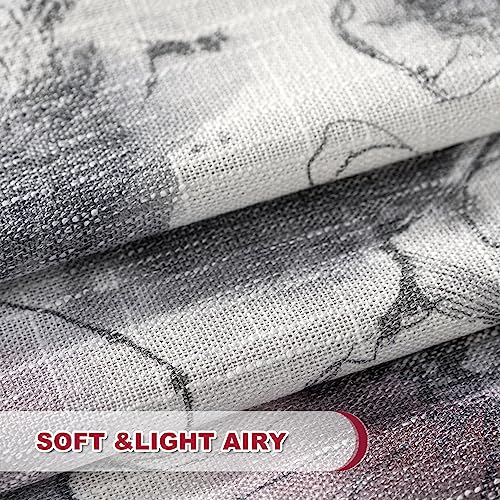 Image of MYSKY HOME Curtains 63 Inch 2 Panels Length Floral Light Filtering Curtains for Living Room Pattern Light Privacy Cotton Burlap Effect Drape Window Treatments Grommet, Pink and Grey