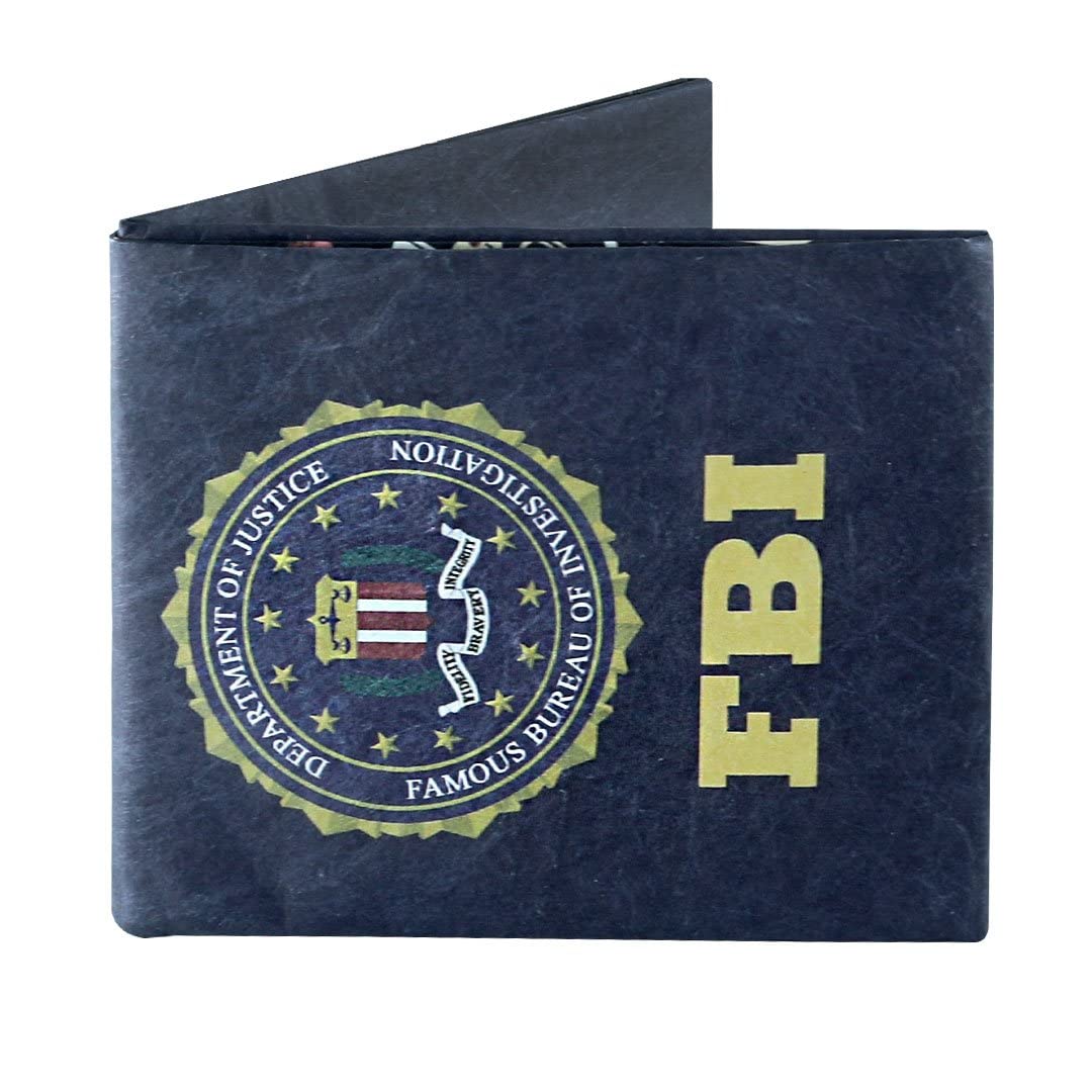 FBI CIA Agent Police Badge Paper Mighty Wallet - Vegan Thin Tear & Water-Resistant Slim Wallet for men - Mens Credit Card Holder Small Wallet, Art Kids Boys Teen Bifold Wallets - RFID