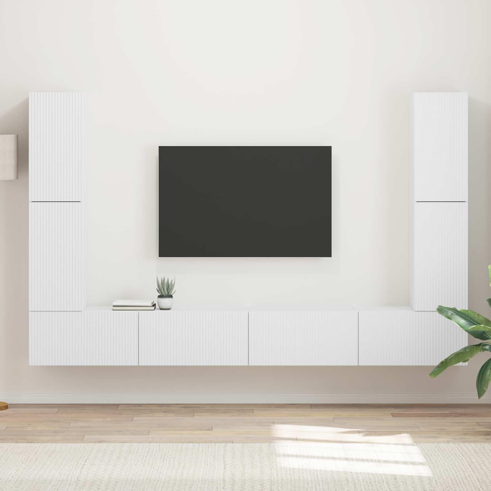 Set Mobile TV 8 Pezzi Bianco Legno Multistrato 31x30x60 Cm | 8 Pezzi, 4 Da 31x30x60 Cm E 4 Da 60x31x29,5 Cm, Armadio TV Con Scomparti E Cassetti, Per Soggiorno