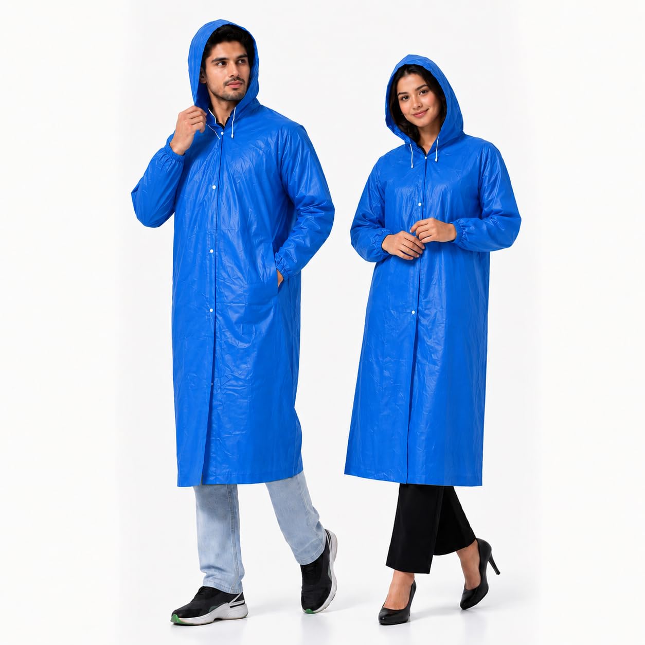 the sr brand SR EVA Reusable Raincoat with Hood (Blue) - Pack of 1 | Elasticated Full Sleeves Outdoor Waterproof Raincoat for Men & Women | Rainwear | Button Closure | Knee Length | Universal Fit (Blue)-picture-38