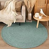 FRAAI Wollteppich Rund - Wise Blau 364 - Ø 100cm - Wolle - Flachgewebe - Uni - Ländlich, Skandinavisch - Wohnzimmer, Esszimmer, Schlafzimmer - Carpet