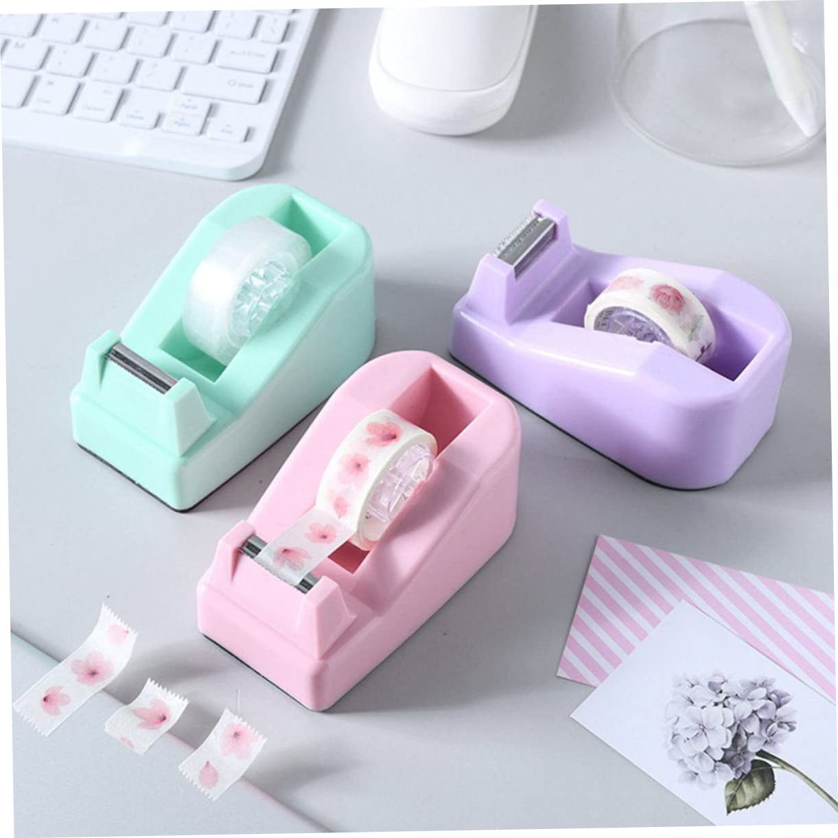 Dispenser per Nastro Adesivo da Ufficio da Tavolo 3 Pezzi | Plastica, Bordo senza Sbavature, per Casa e Scuola, Stile Moderno ed Elegante