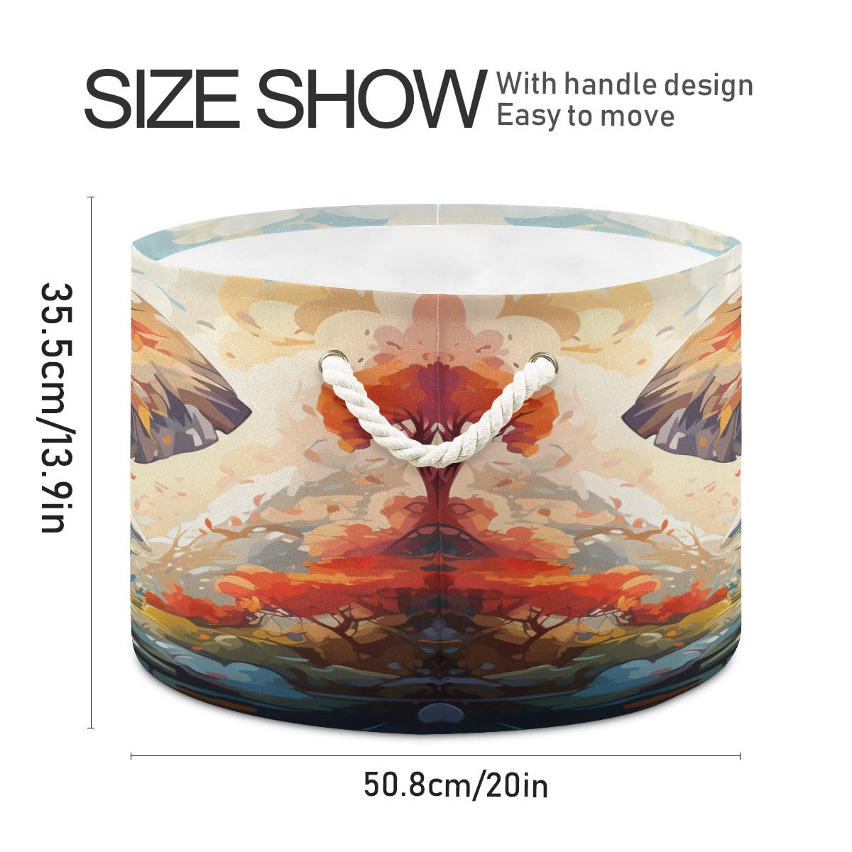 Round Storage Basket Watercolor Colorful Elephant in The Forest Open Home Storage Bin 20 * 13.9in