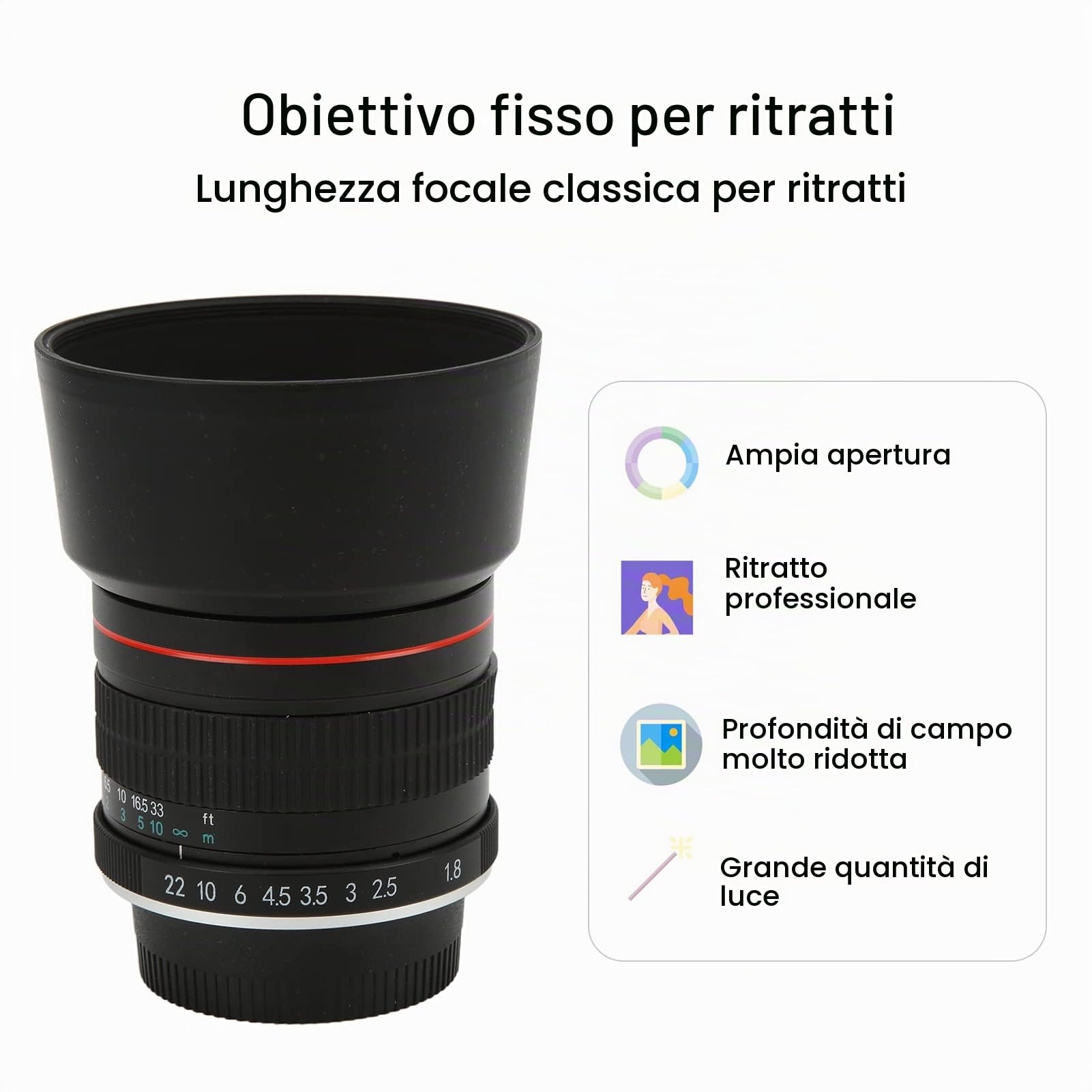 Annadue Obiettivo Ritratto F1.8 da 85 Mm Messa a Fuoco Manuale Full Frame Compatibile per D850, D810, D800, D780, D750, D700, D610, D500, D300, D3100, D3200, D3300, D3400, D5100, D5200,
