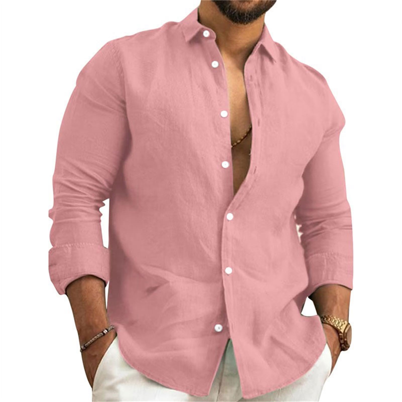 NIBESSER Camisa Lino Hombre Manga Larga Camisa Verano Hombre Elegante Camisa Slim Fit Hombre Casual con Botónes Camisas con Cuello Clásico Transpirable para Vacaciones Mar Playa